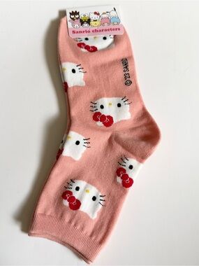 Sanrio Pink Hello Kitty Crew Socks with Red Bow Motif